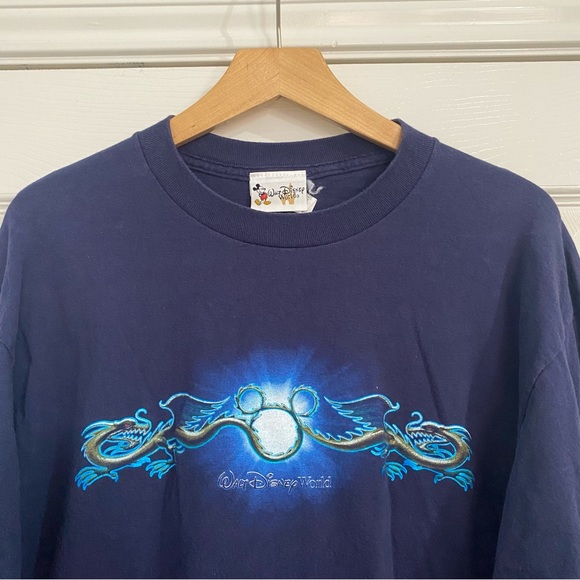 Vintage Walt Disney World Navy Blue Light Dragon Long Sleeve Mens Large - Picture 2 of 4